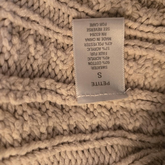 Faux Fur Collar Toggle Cable Knit Cardigan Sweater Jacket Womens Cream Tan Small - Picture 8 of 9